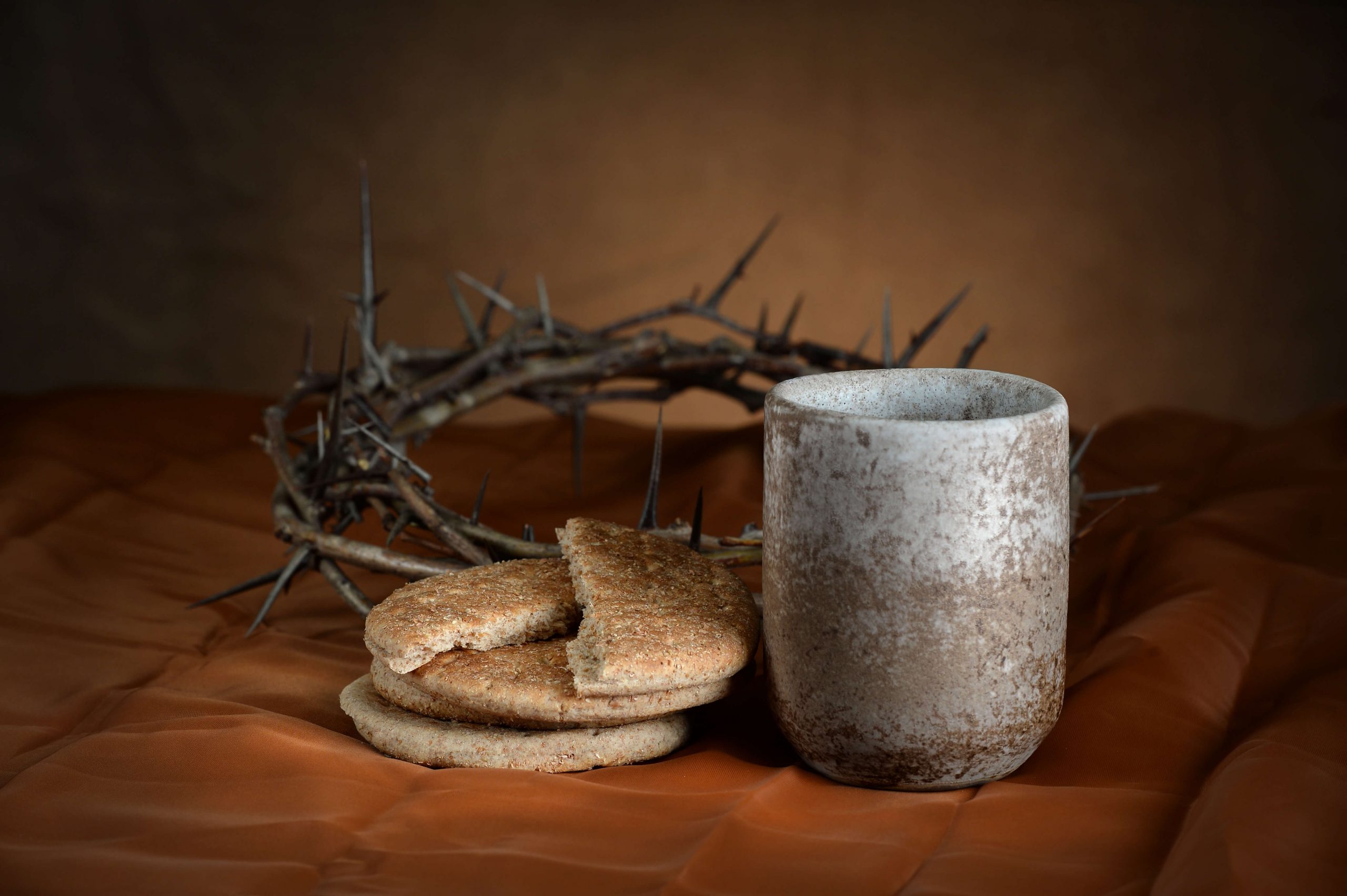 communion bread, cup and crown of thorns