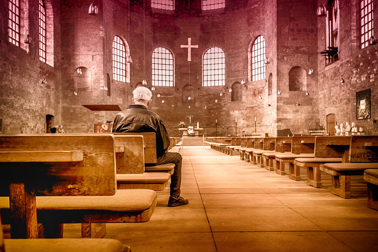 solitary man in church