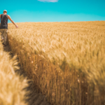 man walks through wheat field